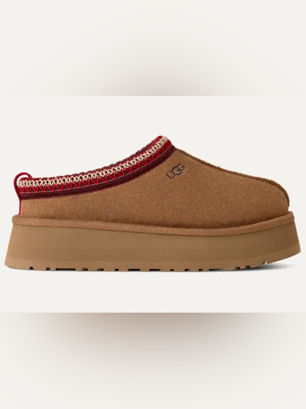 UGG Chestnut Tasman II Suede Slip-Ons with Red Accent Trim, 9 - Picture 2 of 13